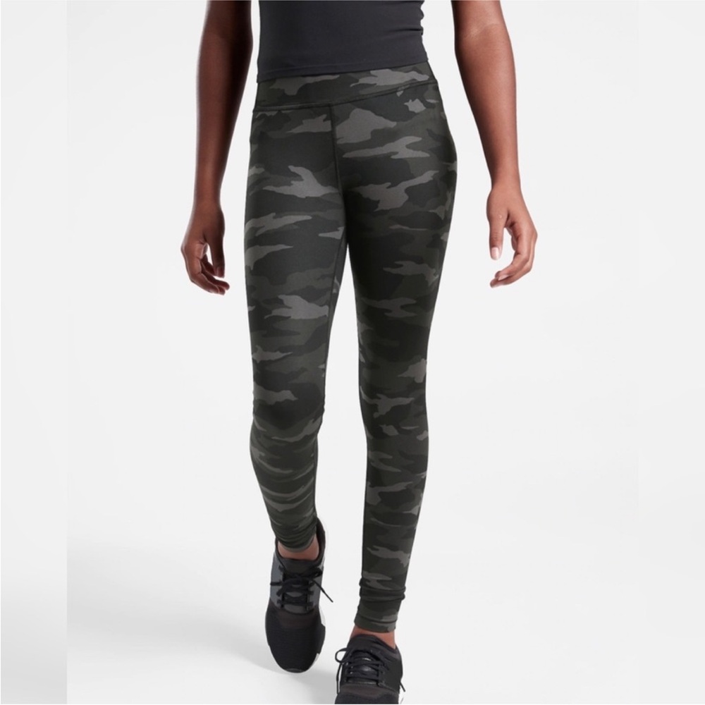 NEW Athleta Girls Black Camo High Rise Chit Chat Full Length Tights XS 6